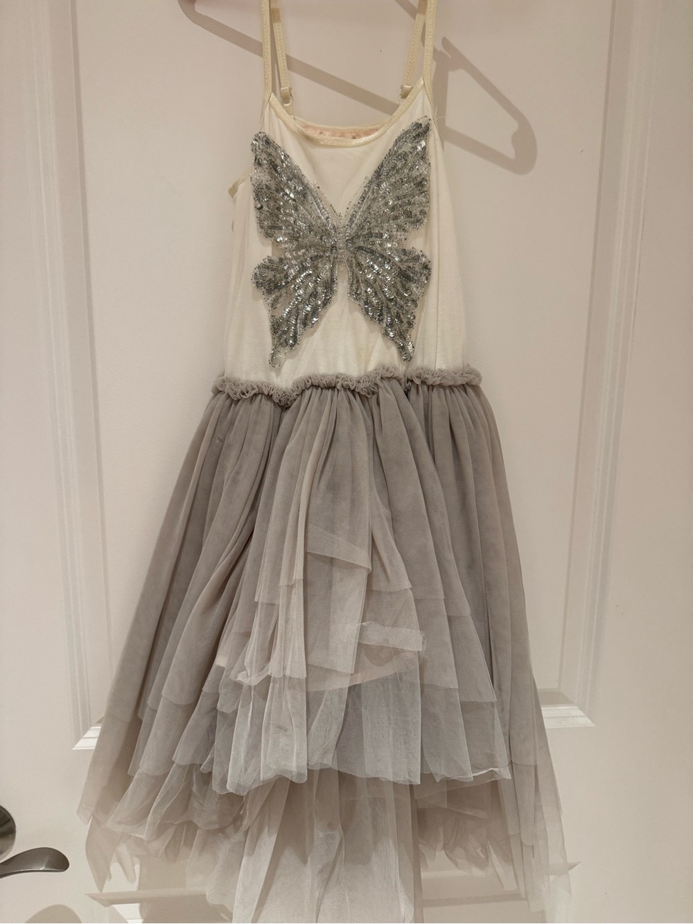 Tutu Du Monde Cream & Gray Sequin Butterfly Tulle Dress size 4-5